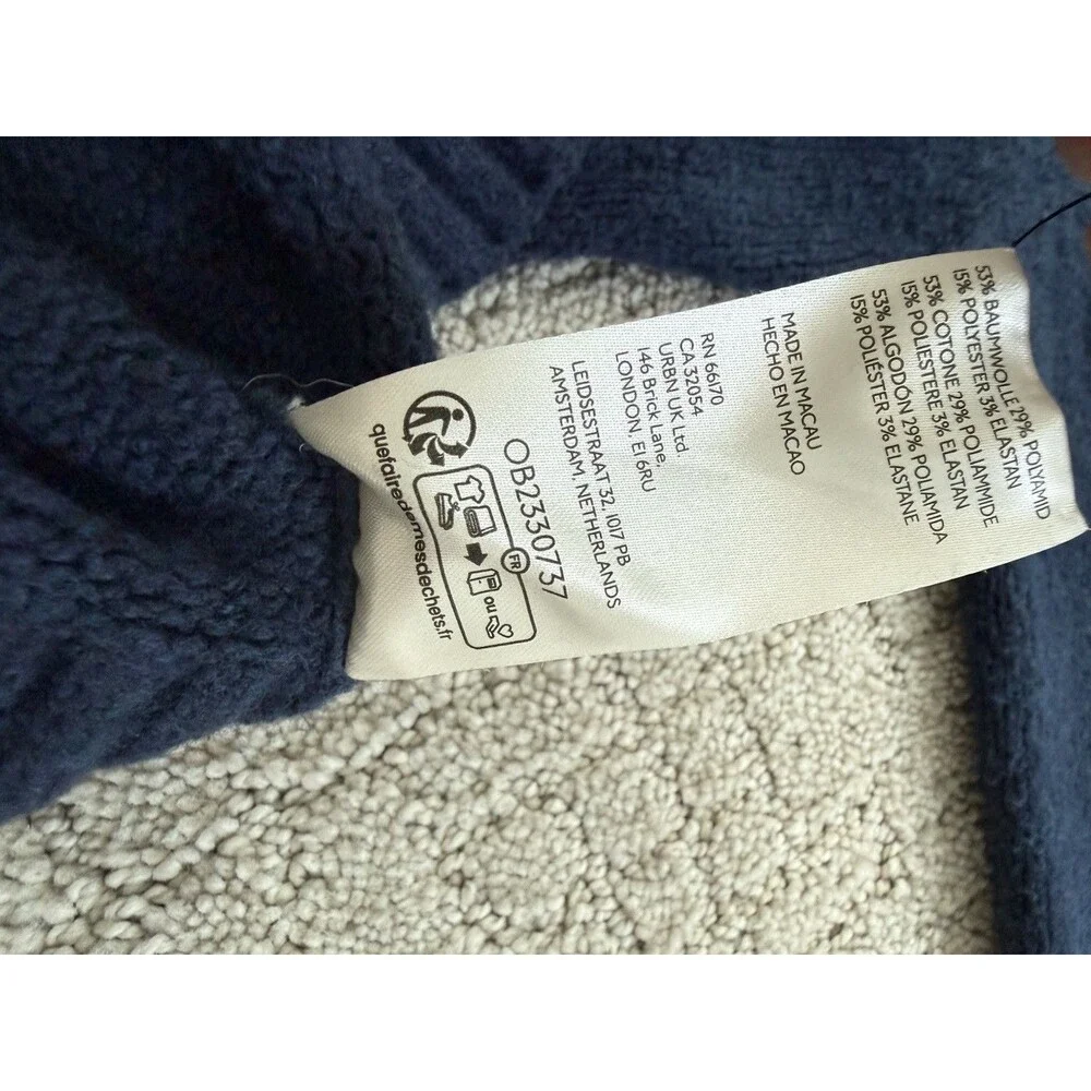 Free People Trading Up Polo Sweater S Navy Chunky Preppy Collared Relaxed Knit